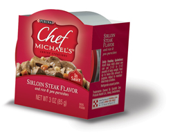 Chef Michael’s® Canine Creations Sirloin Steak Flavor and rice & pea garnishes packaging